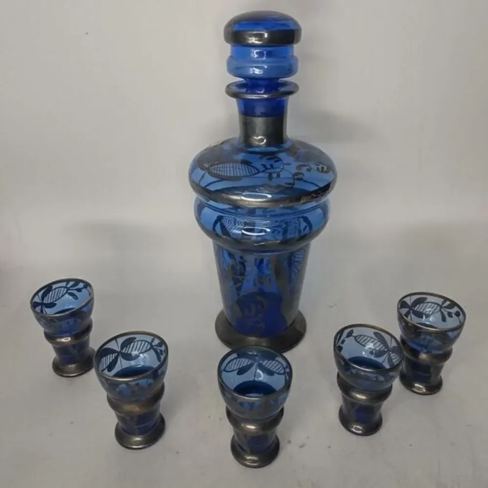 Cobalt blue decanter with silver‎ overlay